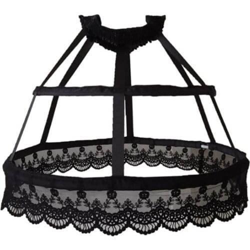 85LB Women Victorian Petticoat 2 Hoops Crinoline Lolita Fishbone Hollow Bird Cage Skirt Embroidery Floral Lace Underskirt