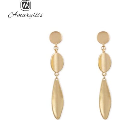 Amaiyllis Vintage Geometric Statement Stud Earrings For Women Long Round Oval Pendant Post Earrings Simple Alloy Earrings Brinco