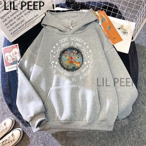 Every Little Thing Is Gonna Be Alright Hippie Print Sweatshirt Harajuku Cool Graphic Women Hooded Pullover Tops Vintage Female