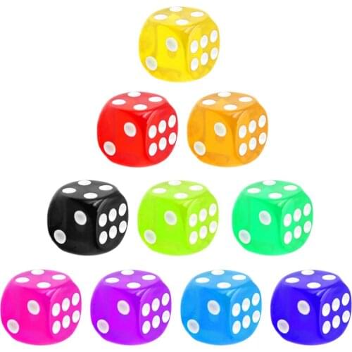 10PCS/Set Dice Fine Craft Set Transparent Dice Set For Table Board Games 16mm For All Dice Games Board Games Math Teaching