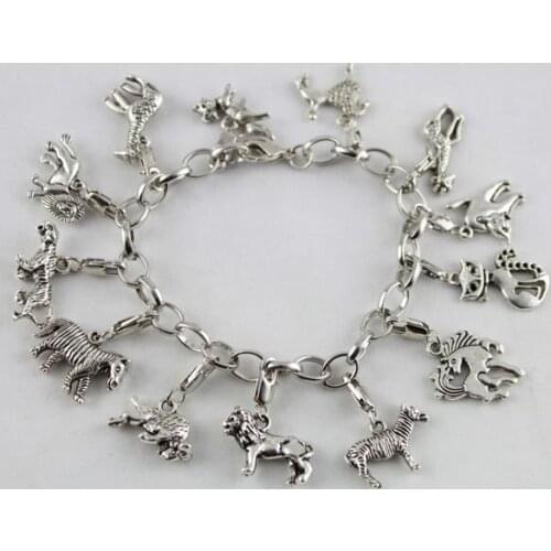 15Pcs Tibetan Silver Color Animal Charm Bracelets #20023