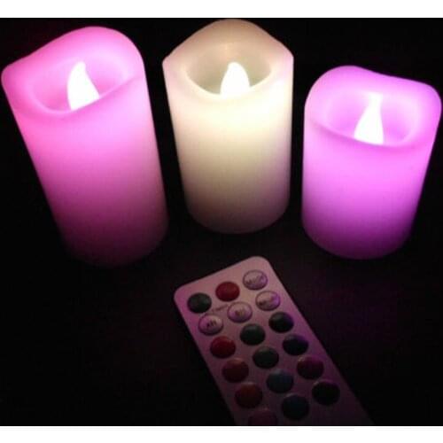 3Pcs Changed Multicolor Color Remote Control Candles Flameless LED Pillar Candle Cup Tea Light for Wedding Party Home Decor