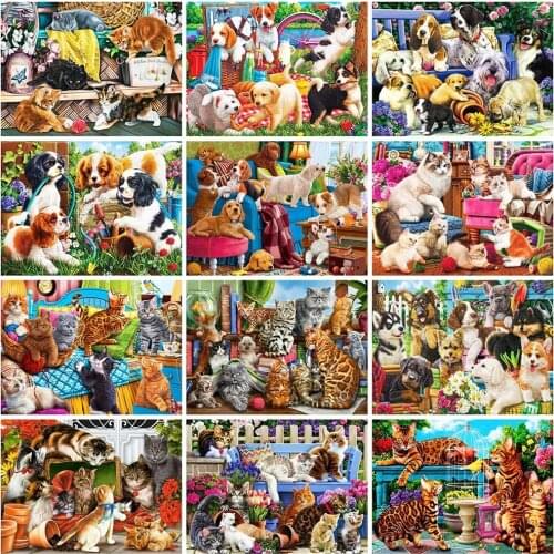 Diamond Painting Cat Full Square Round Diamond Embroidery Dog Cross Stitch Diamond Mosaic Animal Home Decoration