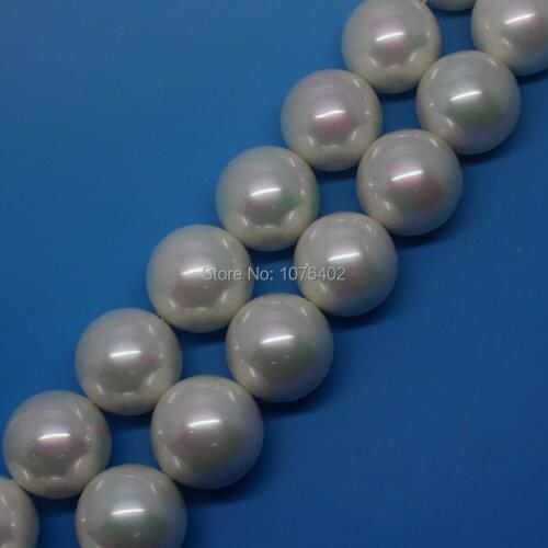 Free shipping!18mm Beautiful White Shell Pearl Round Loose Beads 15"