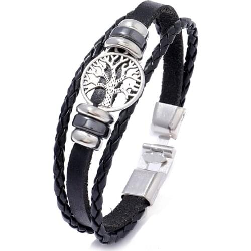 Life-Tree Bracelet Men Casual Fashion Braided Leather Bracelets For Women Charm Punk Rock Men Jewelry