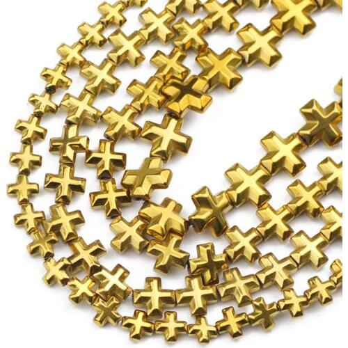 Cross Jesus Gold Hematite Beads 6/8/10MM Natural Stone Spacer Loose Beads For Jewelry Making Diy Bracelet Necklace Accessories