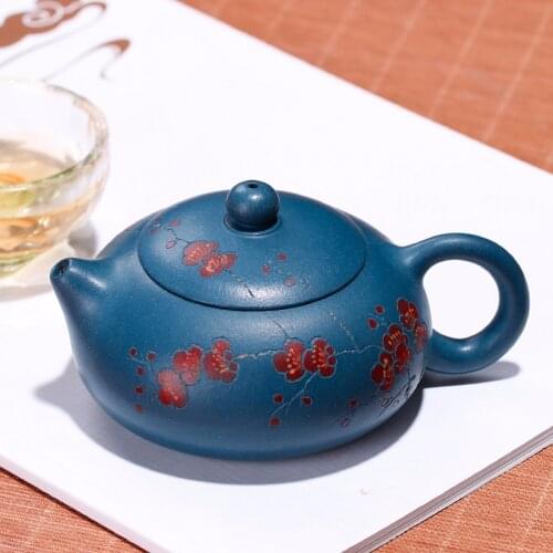 200ML Yixing Flat Xi Shi Teapot Plum Blossom Handpainted Kung Fu Kettle Creative Teaware Send Gift Box