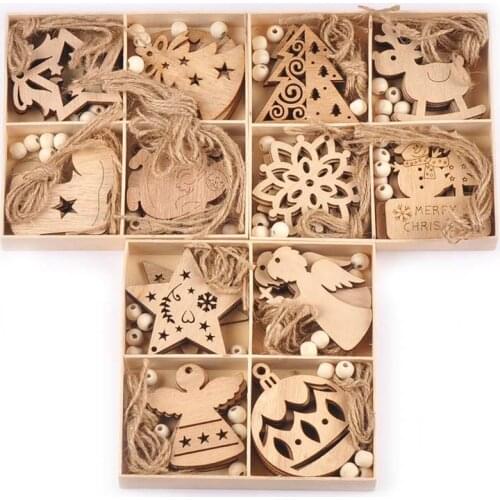 1Box Star/Snowflake Wood Slices Christmas Pendants For DIY Crafts Hanging Wooden Ornaments Xmas Tree Home Decor New Year Gifts