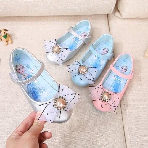 Disney childrens cartoon frozen princess Elsa girl crystal sequins non-slip soft bottom bow party show flat shoes casual shoes
