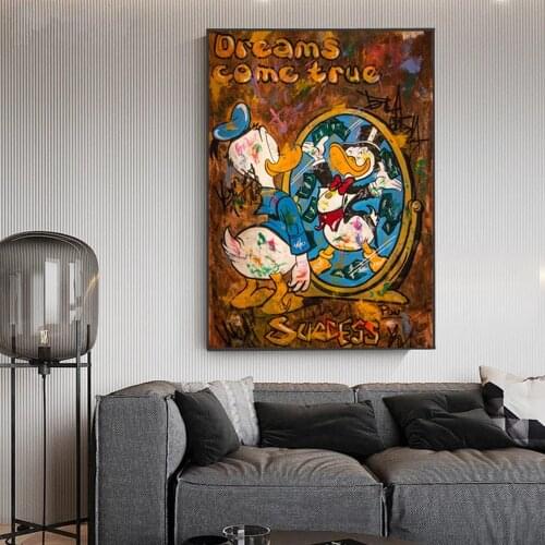 Disney Graffiti Banksy Mickey Mini Canvas Painting Dream Come True Success Posters and Prints Wall Pictures for Kid Home Decor