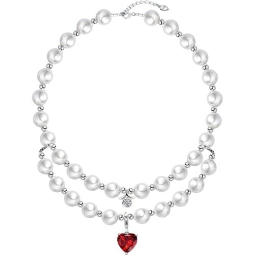 Liemjee Love Crystal Double Layer Pearls Necklace Fashion Personality Jewelry For Women Feature Namour Charm Gift All Seasons