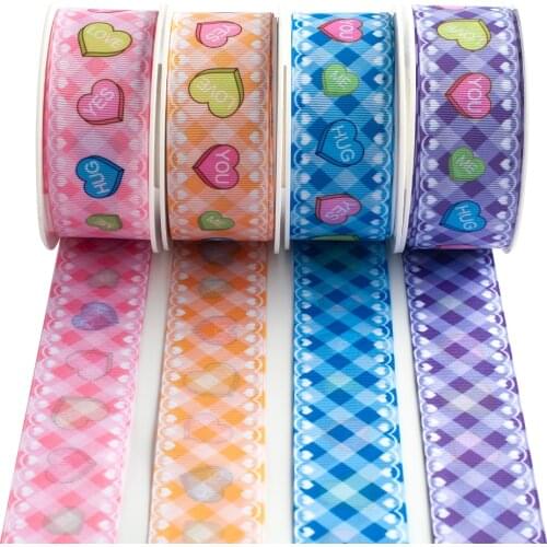 Double Side Printed Love Heart Check Grosgrain Ribbon 10 Yards for DIY Hair Bow