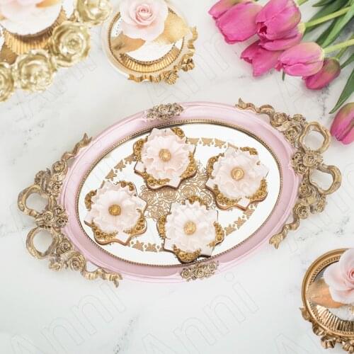 European Resin Storage Tray Retro Relief Mirror Decor Cosmetic Container Living Room Desktop Tableware Hollow Out Organizer