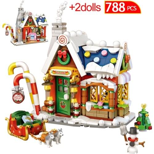 Friends Mini City Street View Christmas Igloo House Building Blocks Creator Candy Sled Figures Bricks DIY Toys For Children Gift