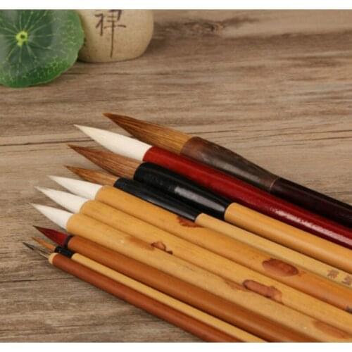 Chinese Landscape Painting Brushes 10PCS Caligrafia Weasel Hair Chinese Calligraphy Brush Pen Woolen Art Painting Brushes