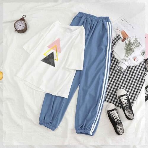 Pj Sets for Teen Girls Pants Set for Women Formal Sweat Pants Women Baggy Geometric Pattern Top Casual Tracksuits Summer Suit