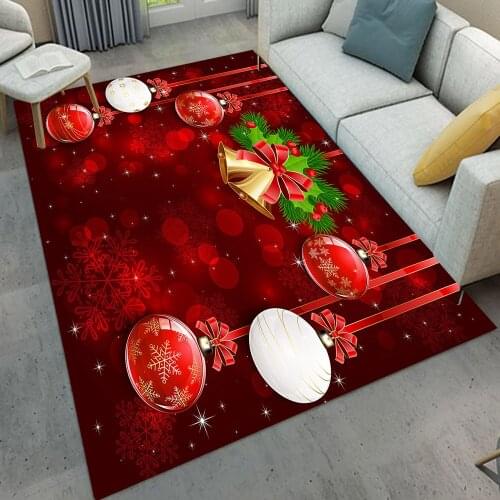 Red Christmas Rug Bell Snowball Nordic Style Rectangle Area Rugs Mats Carpet With Non-Slip Back Holiday Home Decorations Mat
