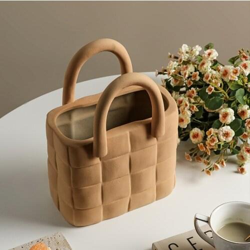 Nordic Creative Bag Ceramic Vase Living Room Flower Arrangement Dining Table Porch Home Decoration Ornaments Dried Flowers