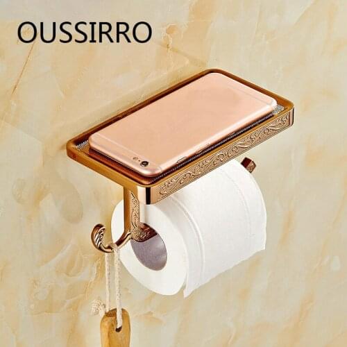 Copper Toilet Paper Holder with Shelf Bathroom Accessories Classical Style Metal Bathroom Fixture Necessities