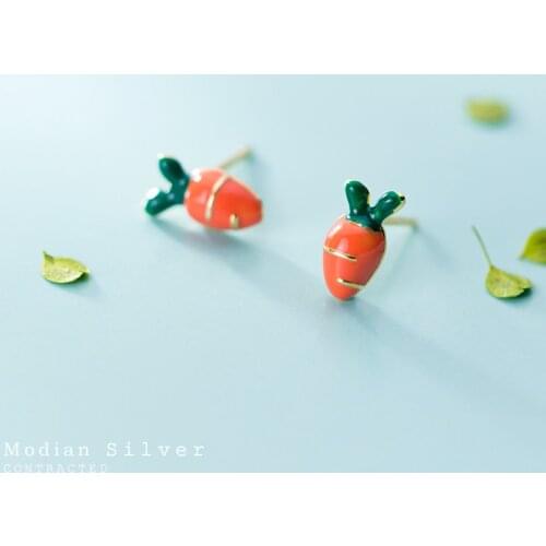 Modian Lovely Carrot Stud Earring for Women Fashion Genuine 925 Sterling Silver Enamel Vegetables Ear Studs Fine Jewelry Gift
