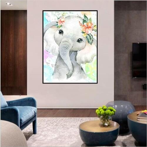 DIY 5D Diamond Painting Elephant Kit for Adults Round Full Crystal Rhinestone Diamond Artwork Gem Painting Baby Elephant for Kid