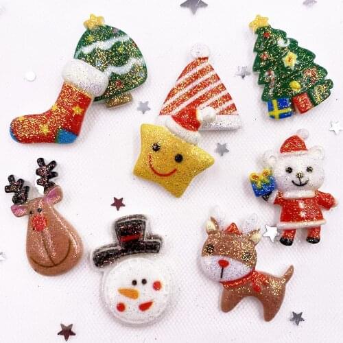New Resin Colorful Glitter Bepowder Figurines Christmas Combination Flatback Cabochon Stone Home Ornament DIY Scrapbook OH30