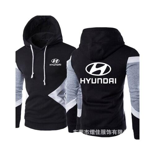 New Spring Autumn Hyunai Logo Fashion Hoodies Patchwork Men Pullover Sweatshirts Casual Cotton Hoody 5 Colors