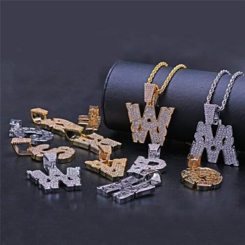 OMYFUN DIY Bubble Letters A-Z Broken Letter Pendant Necklace Initials Full CZ Paved Alphabet Letters Necklaces & Pendants Bijoux