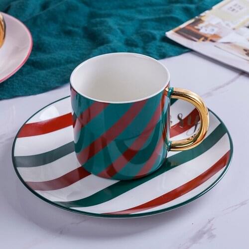 Luxurious Polka dot line Nordic creative color European ceramic cup with coffee mug cup and saucer set coffee cups travel mug
