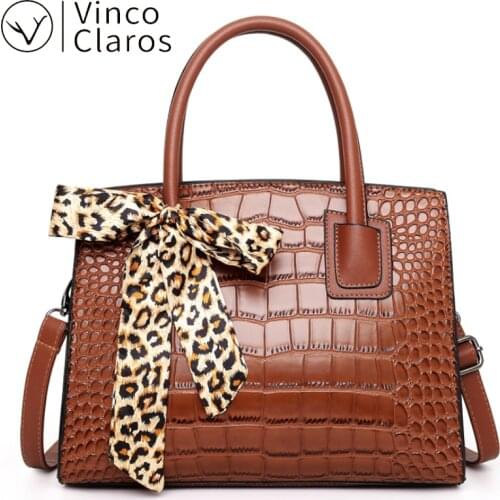 Luxury Crocodile Pattern Leather Designer Handbags High Quality Silk Scarf Shoulder Crossbody Bags for Women 2020 Large Capacity