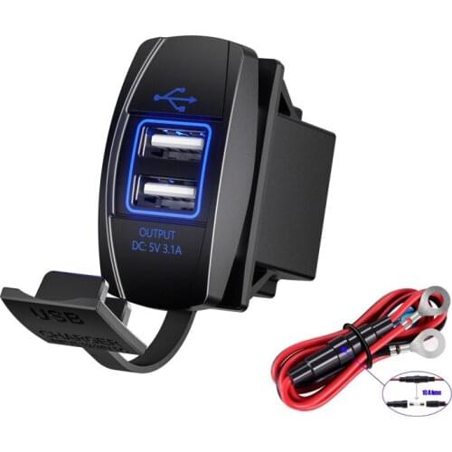 DIY Dual USB Charger Socket Power Outlet 3.1A with 60CM Wire 10A Fuse for 12V/24V Car Boat Marine Motorcycle RV Truck Camper