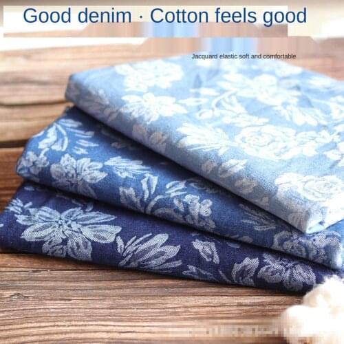 Stretch Jacquard Denim Fabric By The Meter for Pants Dress Skirt Clothing Sewing Thickened Cotton Flower Soft Elasticity Cloth