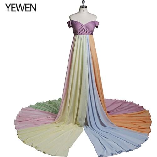 Off Shoulder Short Sleeves Evening Dresses Long Beach Photography Dresses Baby Shower Dress for Pregnant Woman YEWEN