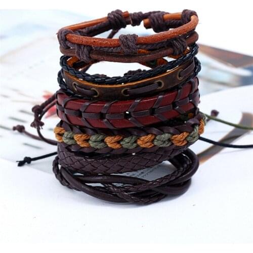 Vintage Multilayer Leather Bracelet For Men Handmade Wristband Bracelet Punk Rope Jewelry Wrap Bracelets & Bangles Classic Charm