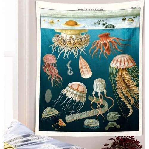 Vintage oceanography Illustration Wall Tapestry Room Decoration Aesthetic Decor Art Illustrated Wall Decor Antique Wall Art