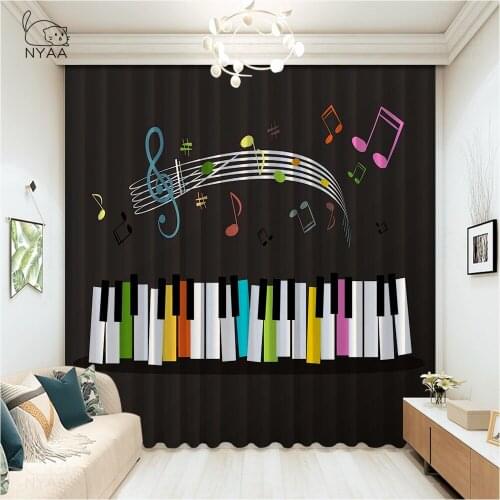 Note Music Black White Curtains For Living Room Luxury Blackout 3D Curtains ChildrenS Room Girl White Curtain Micro Shading