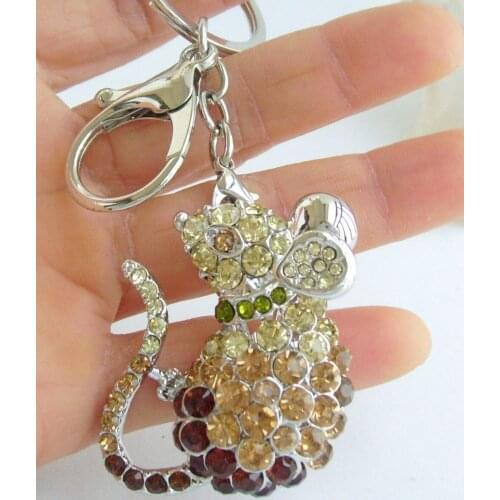 Yellow Brown Austrian Crystal Animal Mouse Rat Keychain Pendant K03276C5