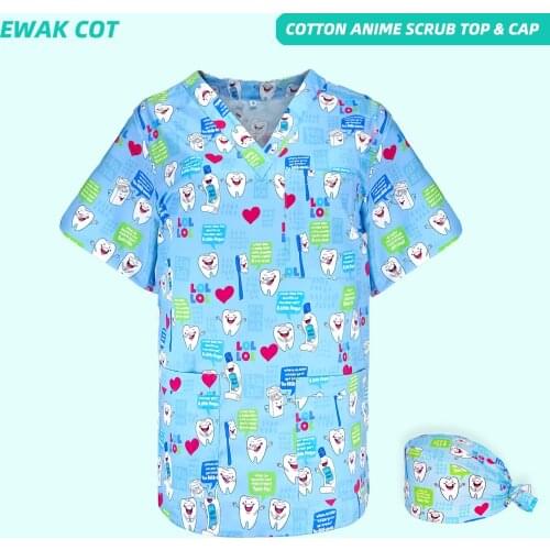 XS-4XL Scrub Top Nurse Women Short Sleeve V-Neck Tops Cartoon Animal Print Blouse Clinical Uniforms Woman Protective Clothing