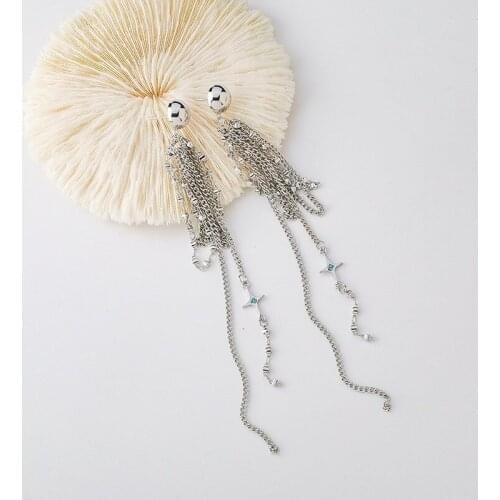 Origin Summer Bling Bling Long Tassel Dangle Earring for Women Luxury Metallic Chain Star Rhinestone Earring Jewelry Pendientes