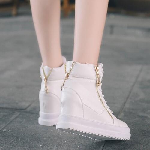 Women Sneakers Women Wedge Casual Shoes Zipper Height Increasing Breathable High Top Women Walking Flats Trainers Shoes