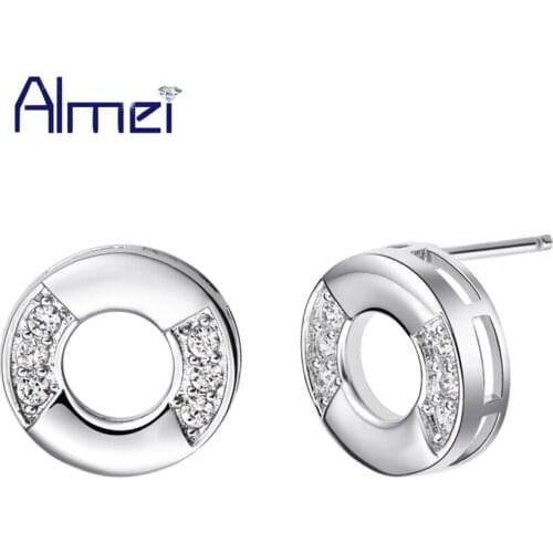 Almei 15%Off Women Earrings Pendientes Vintage Crystal Stud Earring for Female Wedding Ornaments Jewelry Silver Rhinestone R703