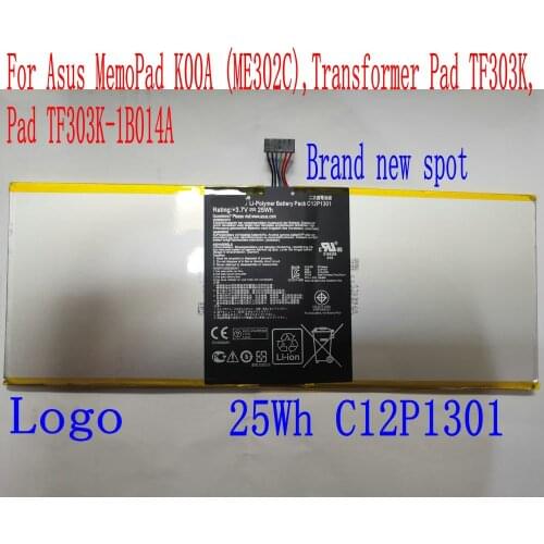 100% New High Quality 3.7V 25Wh C12P1301 Battery For Asus MemoPad K00A (ME302C),Transformer Pad TF303K,Pad TF303K-1B014A Laptop