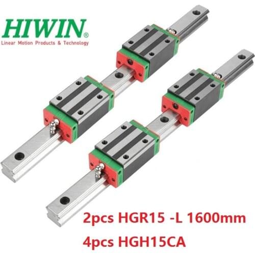 2pcs 100% original Hiwin rail HGR15 -L 1600mm + 4pcs HGH15CA linear blocks for cnc router