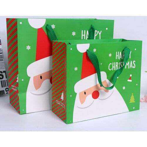 100pcs/lot Christmas Decoration Christmas Cute Santa Claus Kraft Paper Portable Paper Bag New Year Friends Gift Bags
