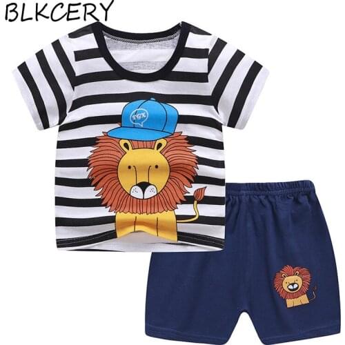 2021 New Fashion Baby Boy Clothing Summer Baby Clothes Sets Girl Cartoon Giraffe Lion T-shirt Short Pants Little Kid 2pcs/set