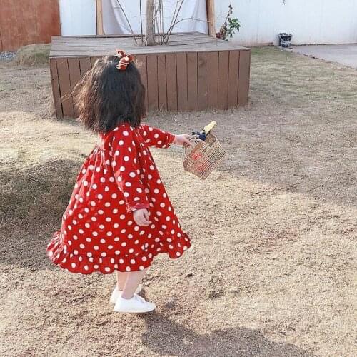 22019 Spring Autumn Kids Party Birthday Dresses For Girls Long Sleeve Kids Princess Dot Blouse Dress Baby Toddler Girl Clothes