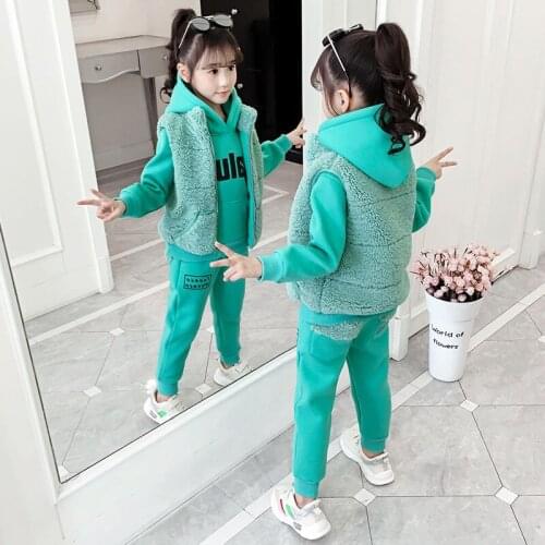 2021 Girls Clothing Sets For Russia Cold Winter Hooded Warm Vest Jacket Warm Top Cotton Pants 3 Pcs Girl Cotton Children Sets
