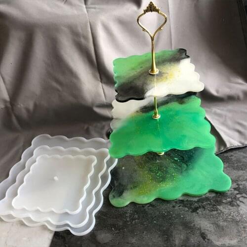 3 Tier Cake Stand Resin Tray Molds Silicone Molds DIY Irregular wave square Epoxy Resin Casting Mold For Home Decoration Craft