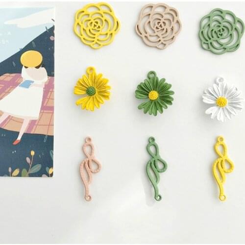 Spray Paint Alloy Accessory Flower Elegant Bow Shape Pendant DIY Earrings Ear Stud Handmade Accessories Material 6 pcs