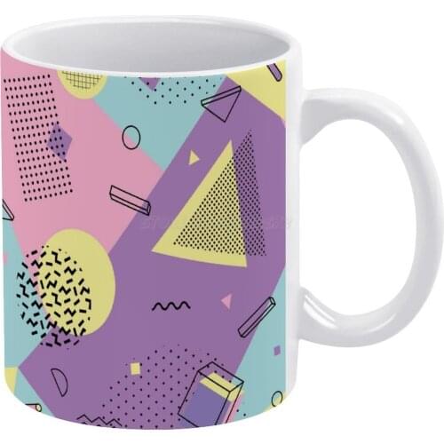 Funky 80s / 90s Eighties Memphis Pattern Design White Mug Coffee Mug 330ml Ceramic Home Milk Tea Cups and Mugs Travel Gift for F